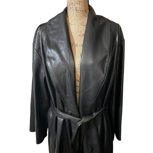 Kenneth Cole Faux Leather Belted Trench Coat - Picture 3 of 8